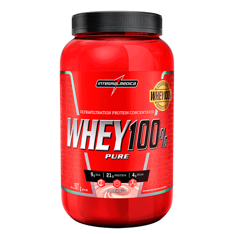 WHEY 100% PURE - REFIL / 900G - MORANGO / INTEGRALMEDICA / PROTEINA